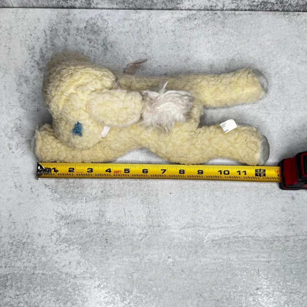 Vintage Eden Toys Yellow Sherpa Lamb Plush Floppy Laying Sheep 12 Inch Rattle